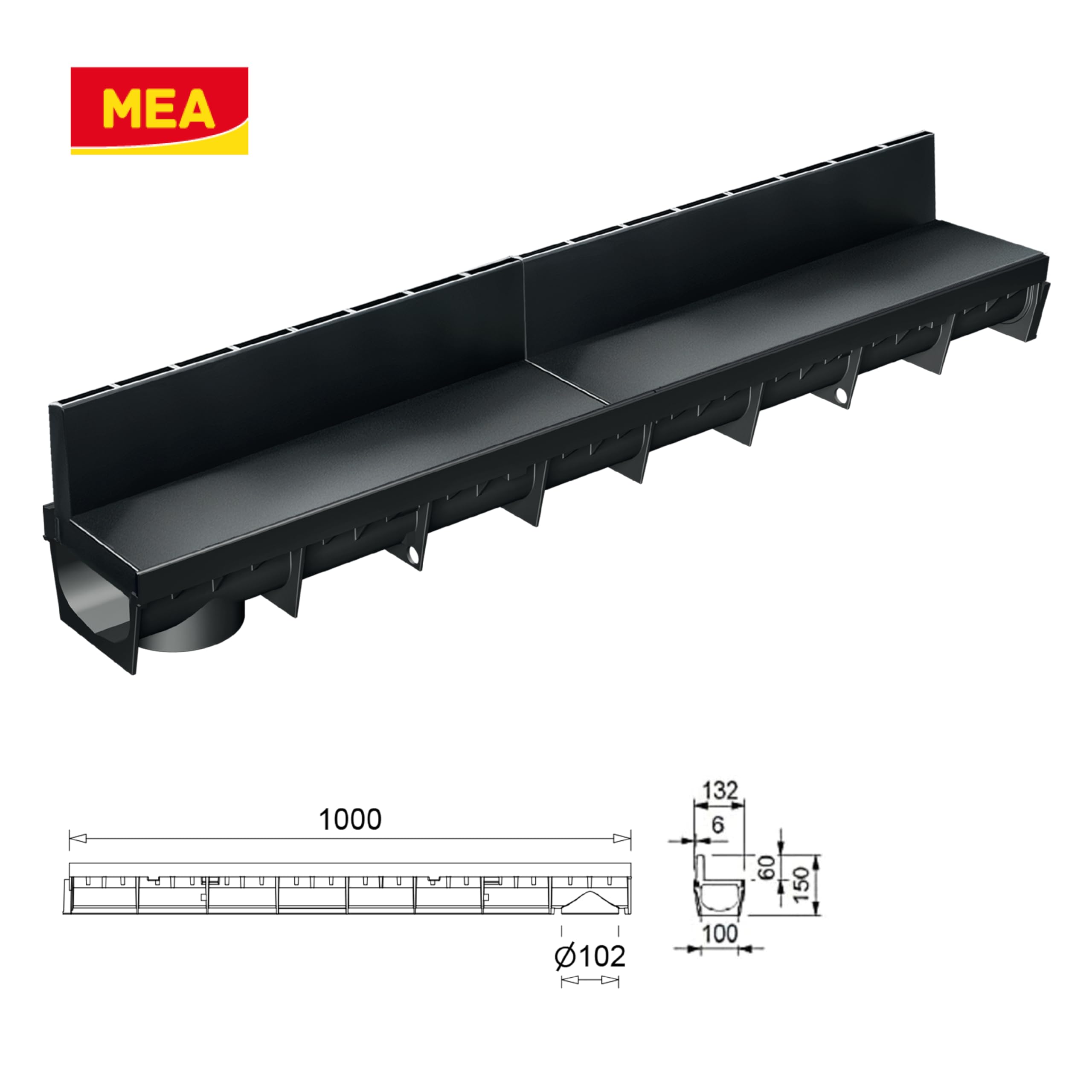 MEA Pack de 9 Caniveaux Extérieurs MEAPARK – Grille à Fente en PP Recyclé + Profil E-Blade R en INOX – Drainage Terrasse, Piscine, Jardin – Classe A15 Piéton – Largeur utile 10 cm