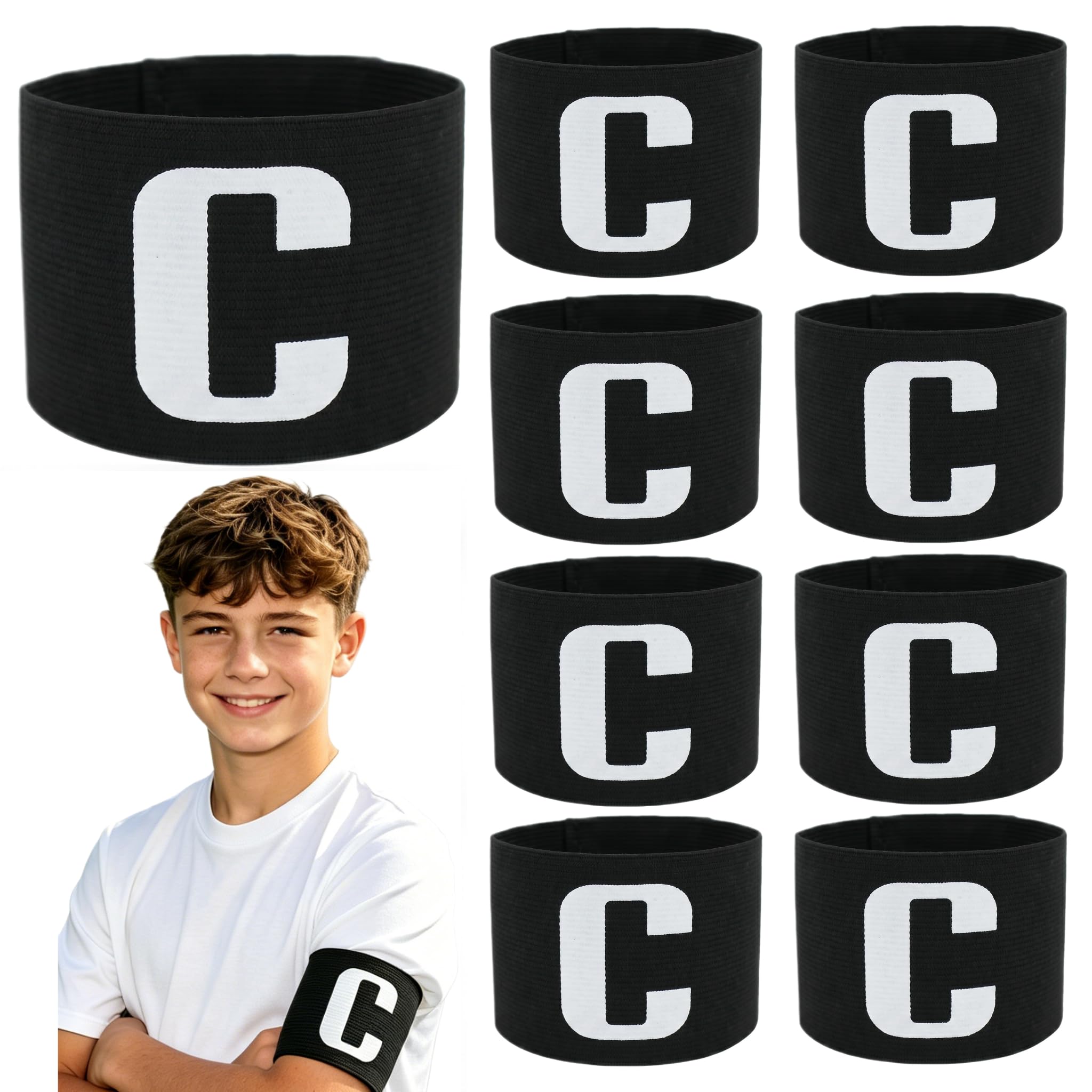 9 Pcs Captains Armband, Adjustable Leader Football Arm Bands, Classic Black Junior Captain Armbands, Unisex Armbands for Football Rugby Basketball Hockey for Kids Youth