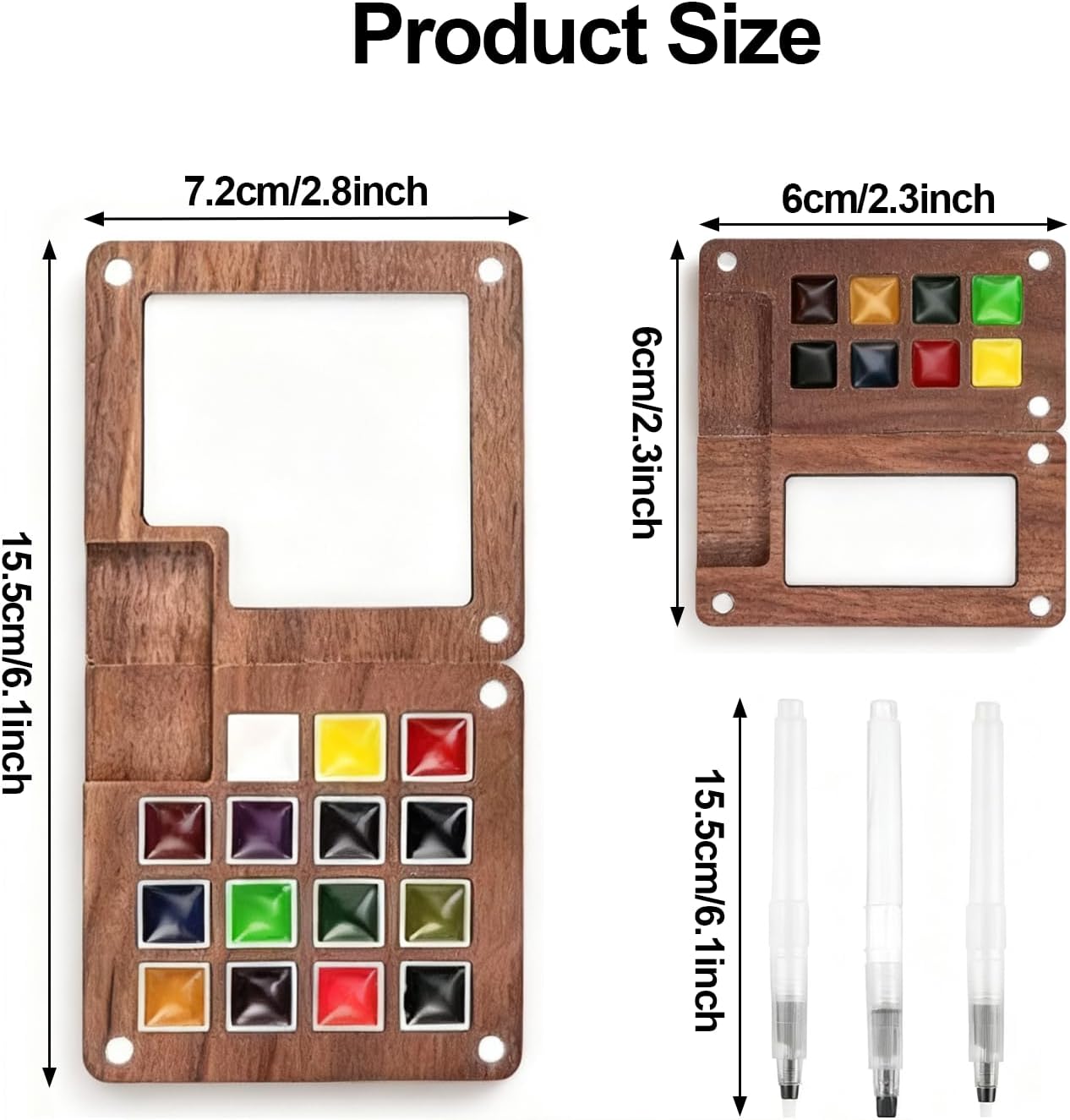 Mini Watercolor Paint Set Travel Kit - 24 Color Pigments Pocket Artist Water Color Travel Set, Compact Travel Art Kit with Wooden Paint Box, Sketchbook, Binder Clip & Refillable Water Brush Pens for Painters, Artists, Students