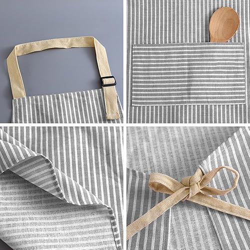 Miniatura 9 de Delantales para mujer con 3 bolsillos, 2 piezas, delantales de cocina ajustables, delantal de chef para mujeres, hombres, cocina, parrilla, hornear,