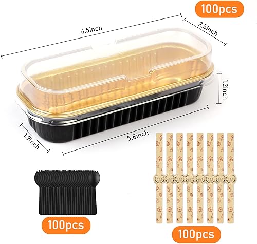 Miniatura 7 de Mini moldes para tartas con tapas, mini moldes para pan de 6.8 onzas con tapas, papel de aluminio, mini moldes para hornear panes, 100 piezas