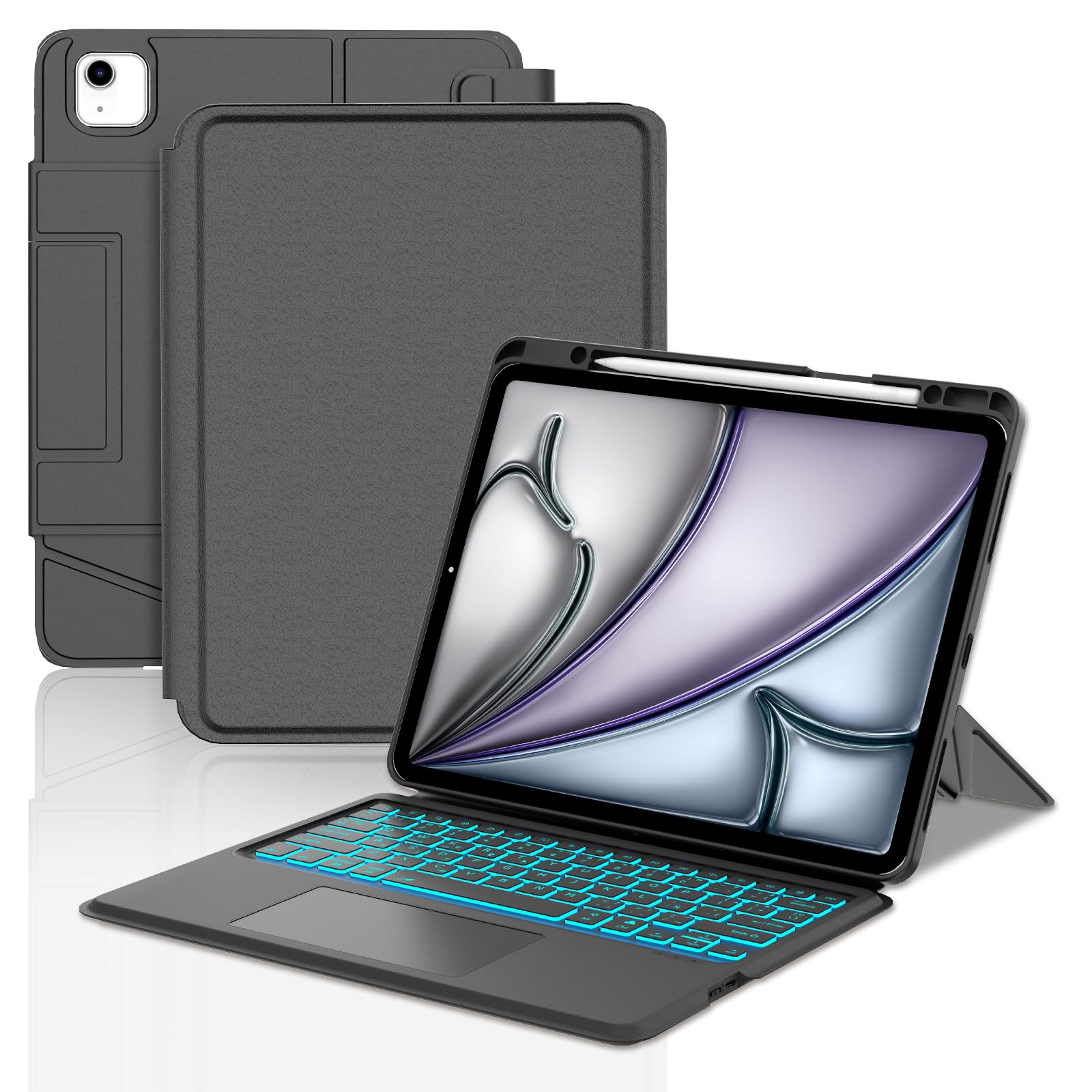 Funda Teclado para iPad Air 13'' M4 2026/M3 2025/M2 2024, Negro | Teclado Touchpad Retroiluminado para iPad Air 13 inch, Funda para iPad Pro 12.9'' 6/5/4/3 con Teclado Bluetooth Inalámbrico