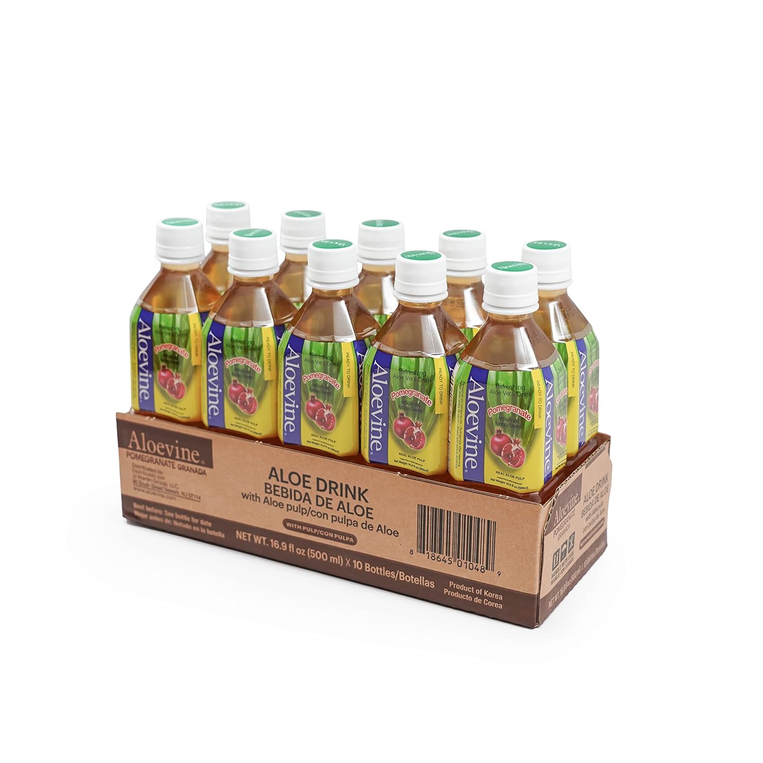 Aloevine Aloe Vera Drink Pomegranate healthy juice l 16.9 oz. 10 pack l smart fruit Korean drinks