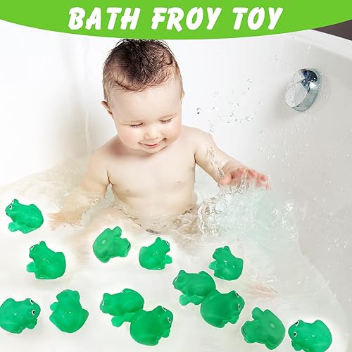 120 Pieces Rubber Frogs Mini Rubber Frogs for Bath Squeak and Float Frogs Green Rubber Frogs Shower Frog Swimming Bathtub Toys for Boys and Girls Shower Bathtub Pool Birthday Party Decoration