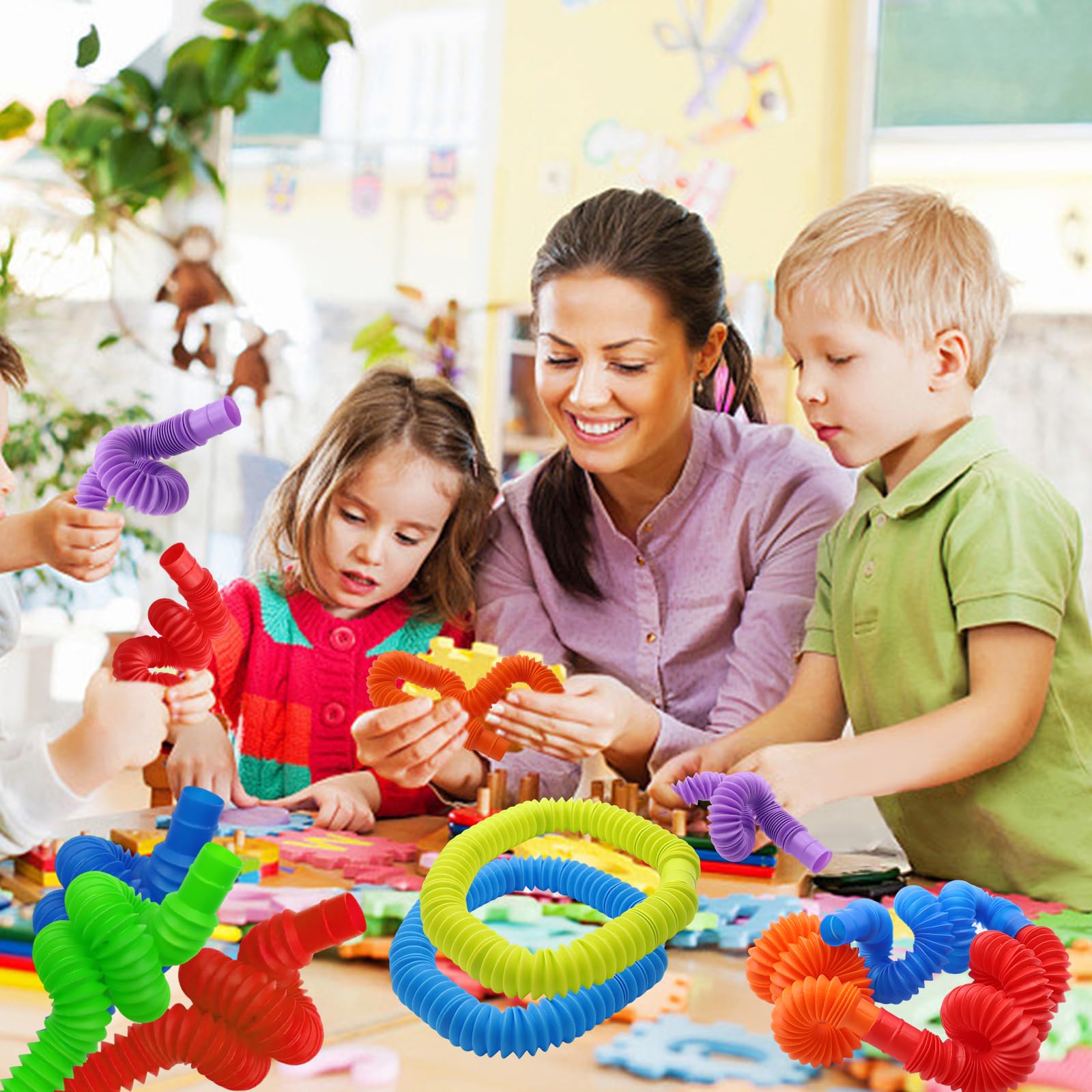 CONNECTION 24 PCS Sensory Fidget Toys Pop Tubes Sensory Tubes Stretch Pipe Toy Colourful Tubes for For Kids or Adults with ADD Autism,High Anxiety and Special Needs to Reduce Anxiety - Image 4