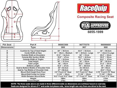 RaceQuip FIA Fixed Back Racing Seat Large 16in Black 96775579RQP
