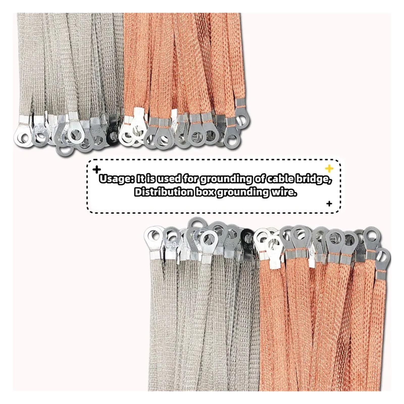 Cable de puente de conexión a tierra trenzado, Cable trenzado plano de cobre, puente for puerta, puente, cable de tierra, multicolor, 2,5 pies cuadrados (200-300 mm)(Tinned Copper,250MM-2.5 SQUARE)