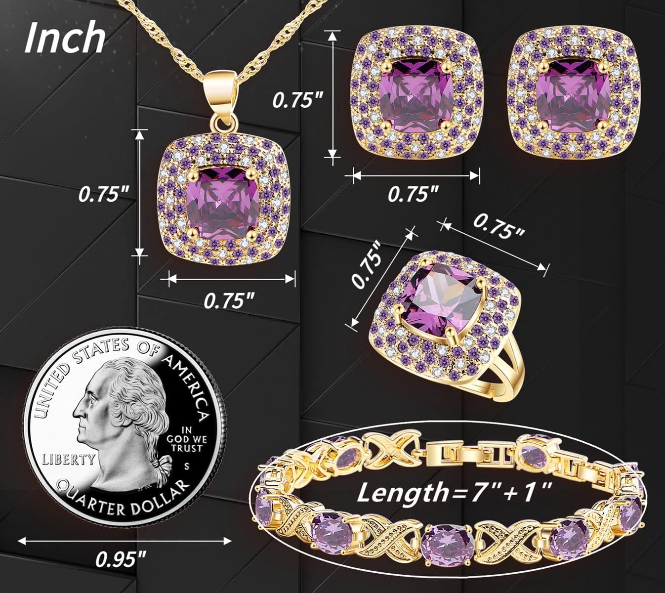 Jewelry Set for Women,Cubic Zirconia Tennis Necklace Ring Clips Earring Bracelet set,Wedding Birthday Anniversary Engagement Gift For Wife Girlfriend Best Friend Bridal - Image 6