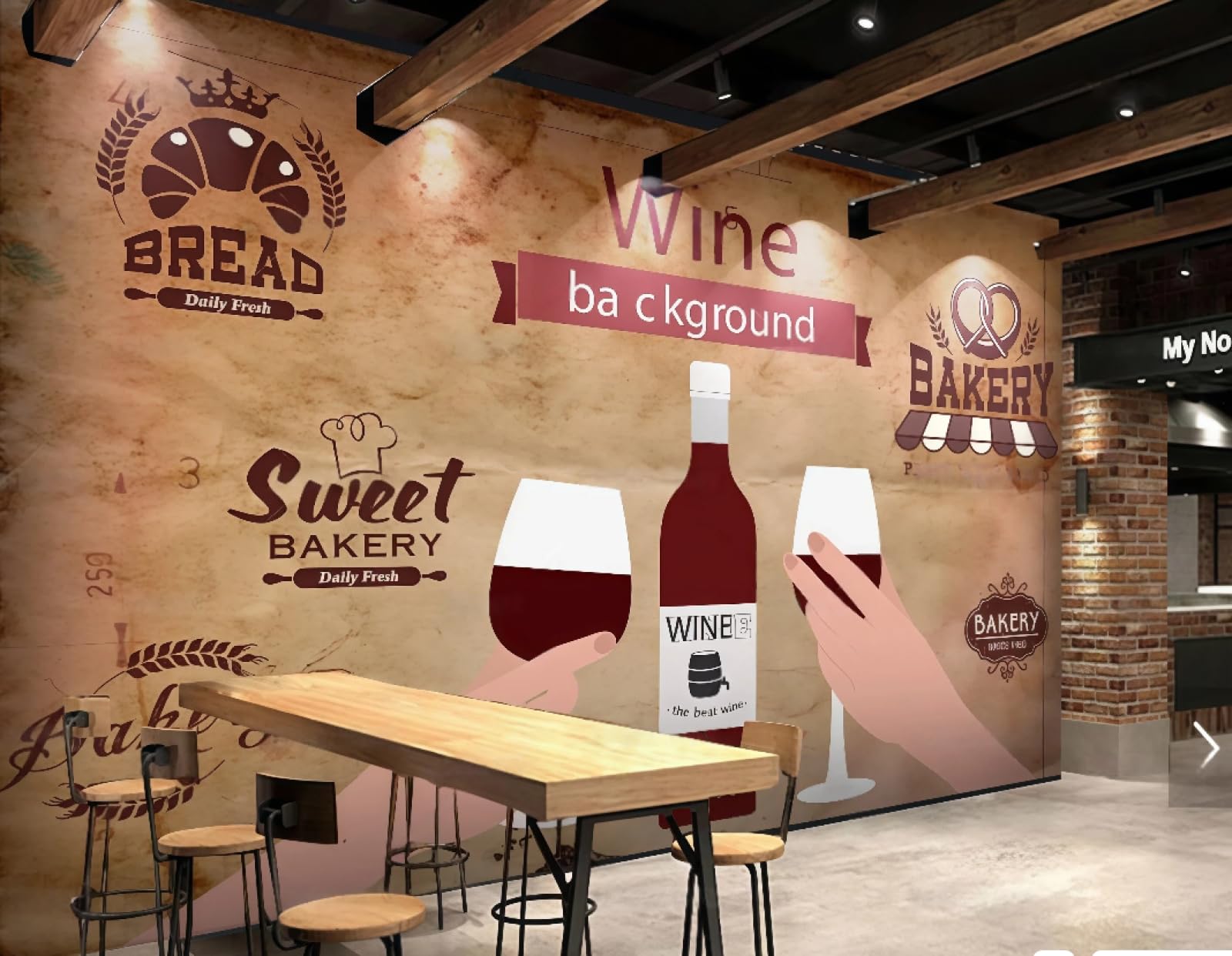 XDOUBAO Wallpaper Nostalgic Wall Hand-Painted Red Wine Theme Shopping Mall Bar Afternoon Tea Western Restaurant Background Wall Wallpaper Coffee Shop Mural,3D,150x105cm