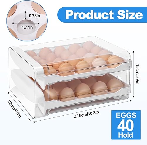 Miniatura 2 de Zemtrnec Soporte para huevos para refrigerador, contenedor de almacenamiento de huevos de capacidad de 40 unidades, contenedor de huevos apilable