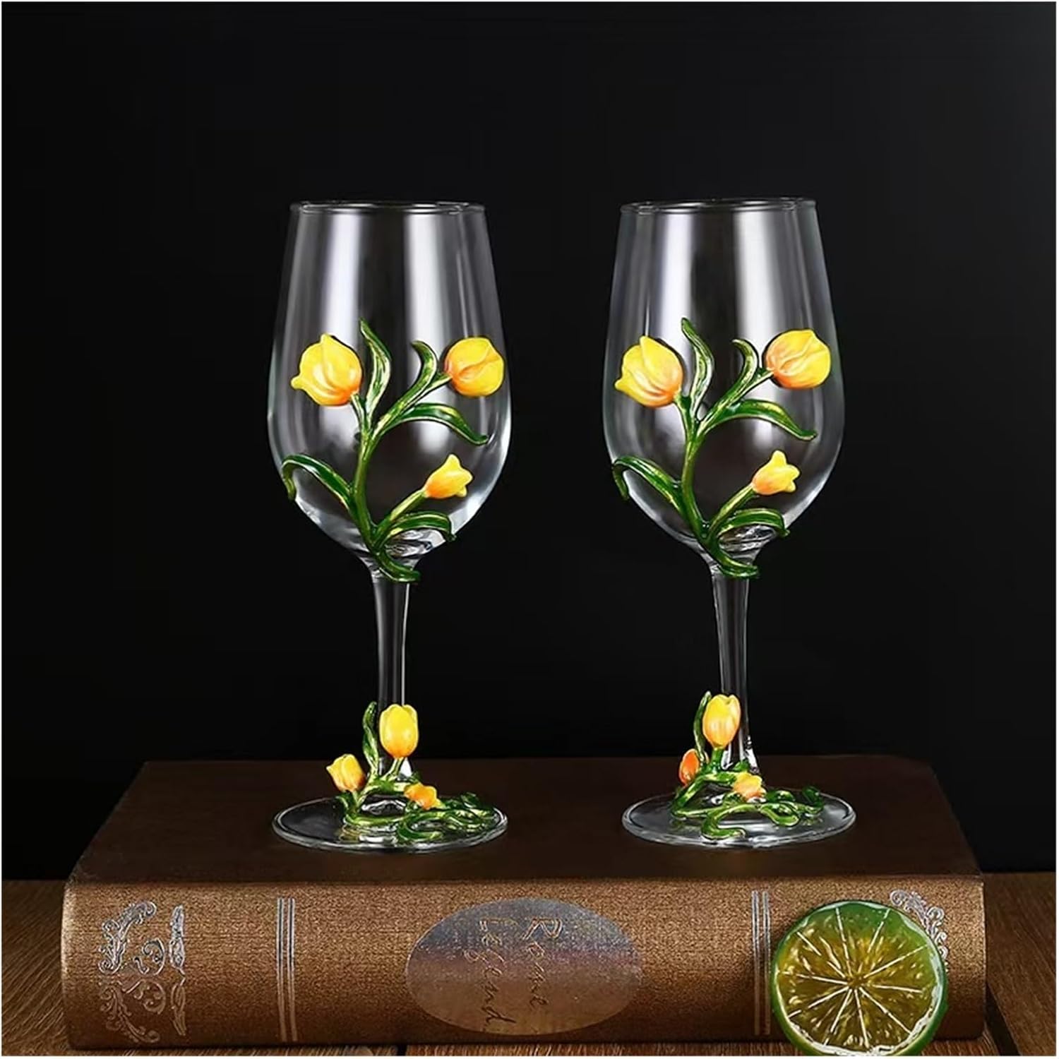 ゴブレットワイングラス ステレオチューリップ柄ワイングラス カクテルゴブレット バーパブ用(Yellow 2)