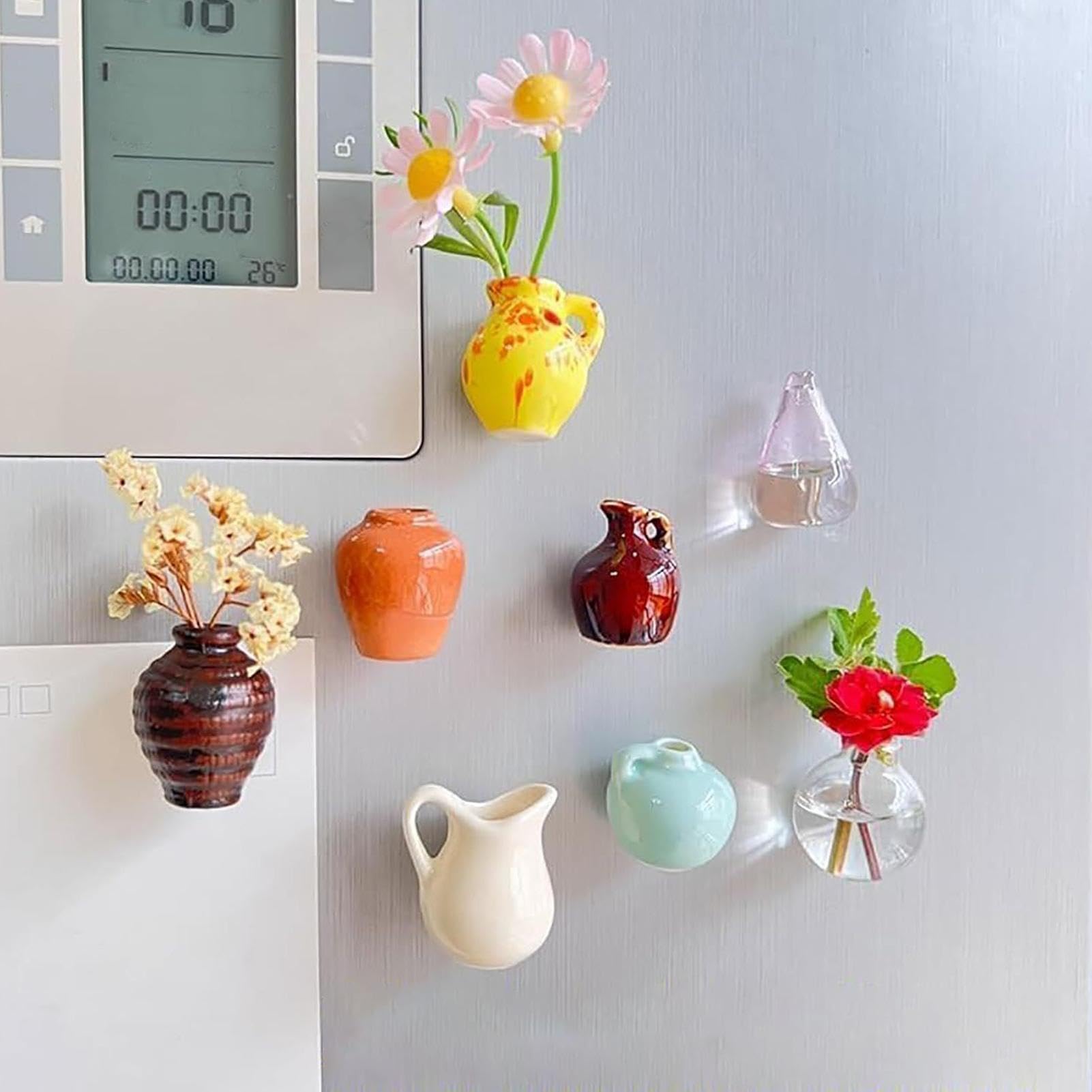 Miniature Resin Vase Fridge Magnets 8pcs Resin Decorative Small Vase Fridge Magnets Multi-Purpose Strong Small Magnet for Whiteboard Refrigerator Notice Board Crafts