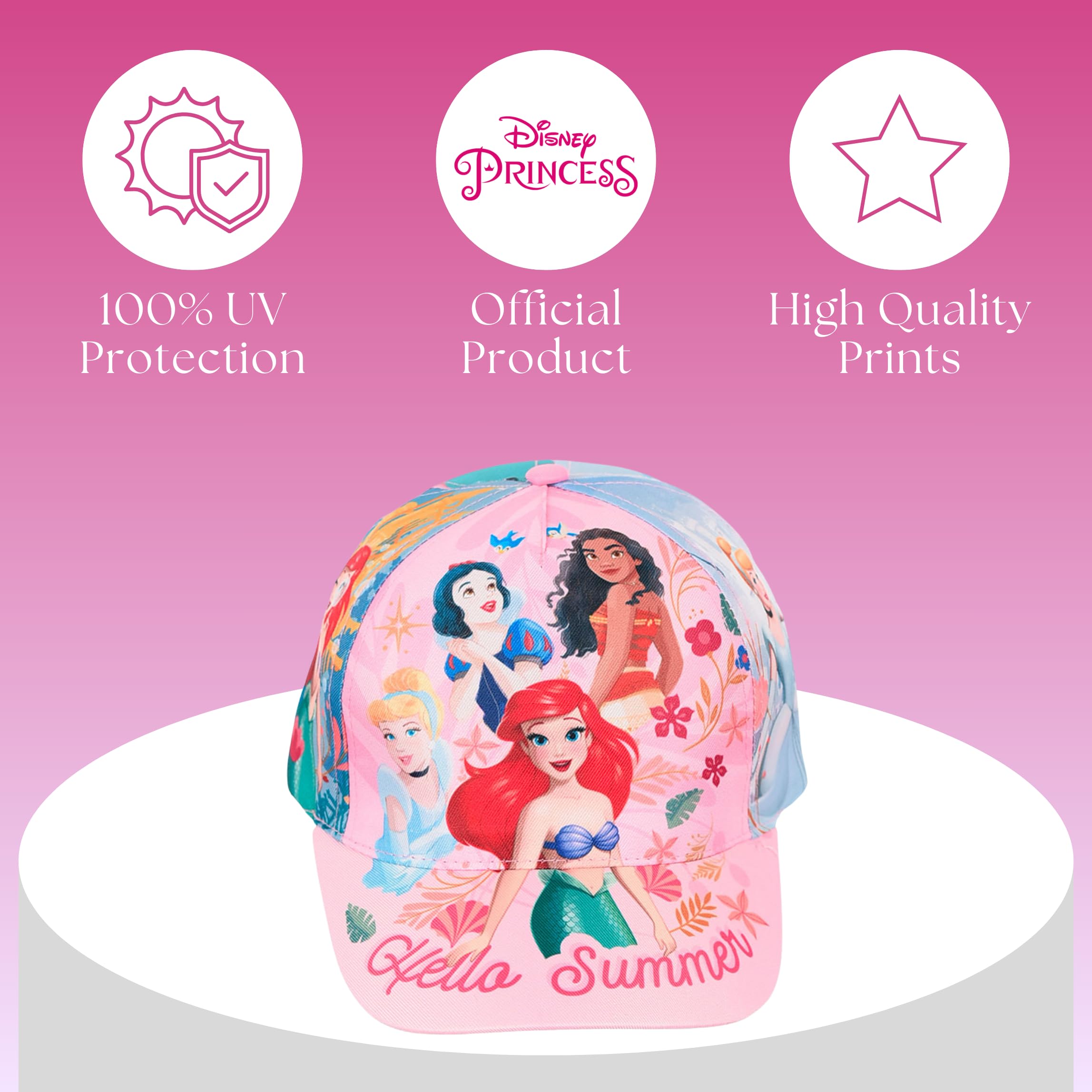 Disney Princesas Gorro para Niñas, Gorra de Beisbol Cenicienta Sirenita Blancanieves Vaiana, Gorra de Verano Infantil