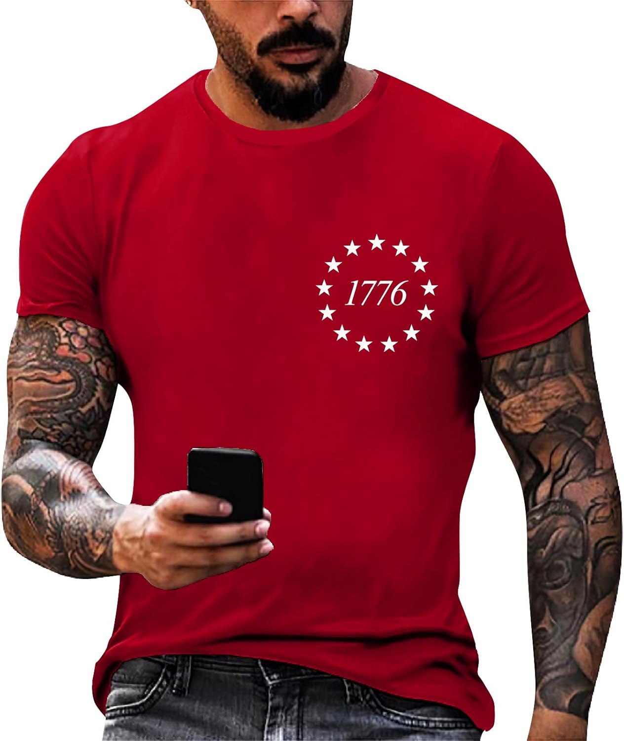 Ymosrh Mens 4th of July Shirts Independence Day America Stars Stripes Flag Graphic Tee Tops, M-3XL