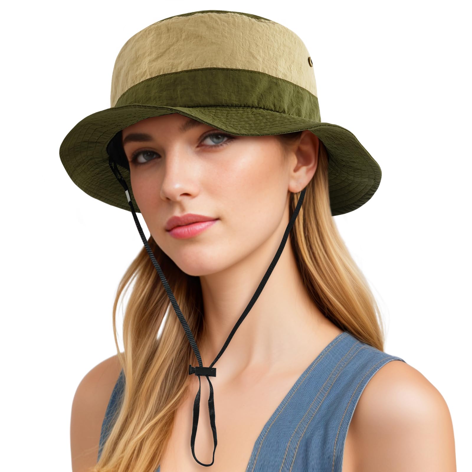 DOCILA Stylish Bucket Hats for Women Foldable Outdoor Plaid Fisherman Sun/Rain Cap with Chin Strap