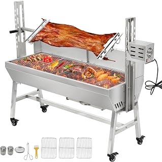 Stainless Steel Rotisserie Grill with Windbreak 35 Inch Pig Roaster, Electric 40W Motor Pig Lamb Rotisserie 132 Lbs Capacity BBQ Rotisserie Grill for Camping, Party (35 Inch)