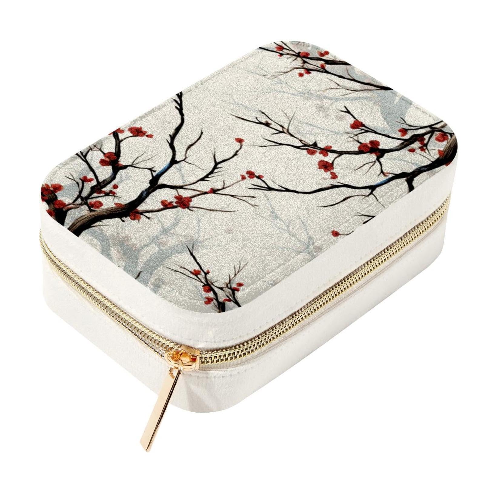 Boîte à bijoux grand format double couche en velours au motif arbre de vie coloré