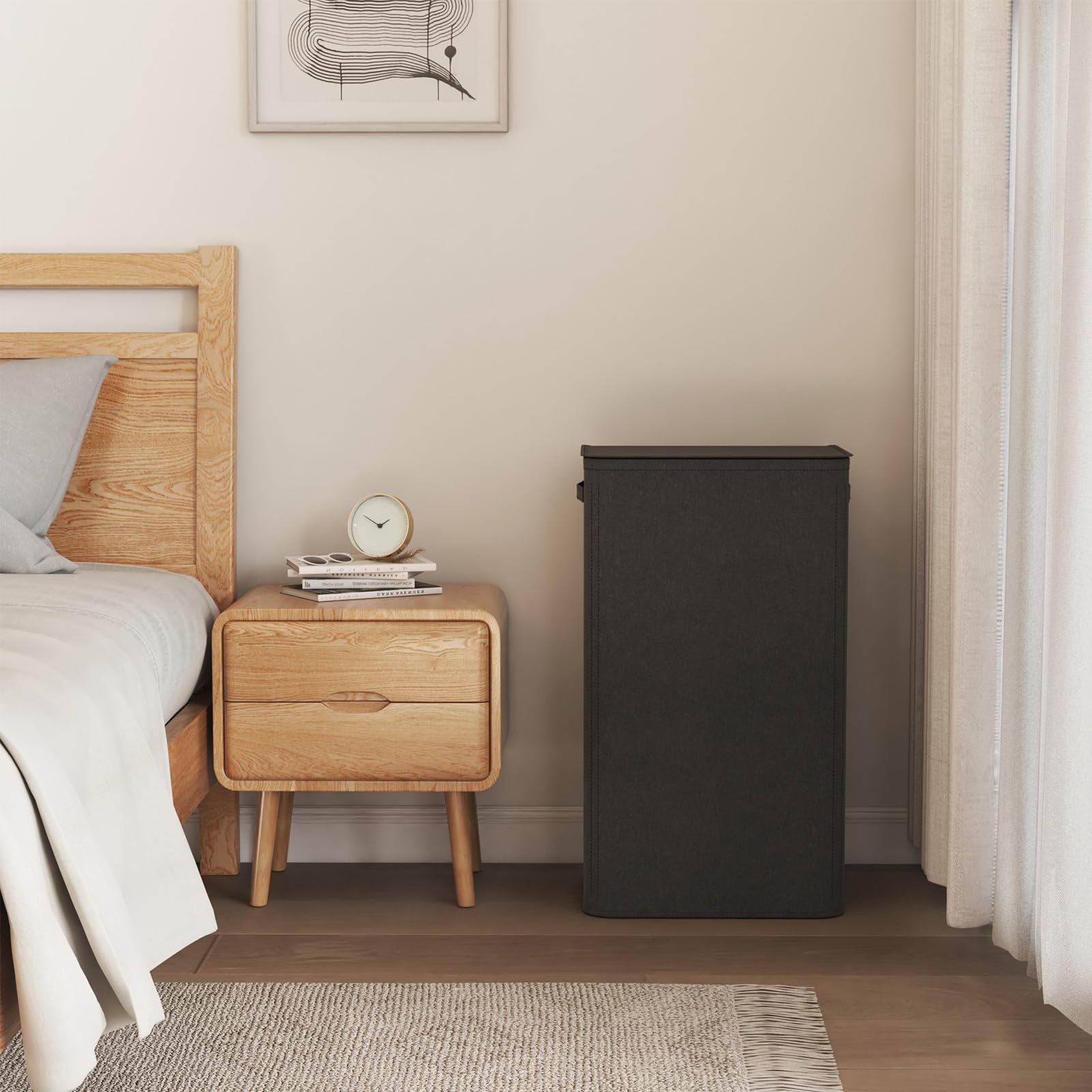 Lifewit Cesta Portabiancheria Salvaspazio con Coperchio 100L, Cesto Portabiancheria con Borsa Rimovibile, Portabiancheria Sporca Pieghevole per Camera da Letto, Bagno, Lavanderia, Nero