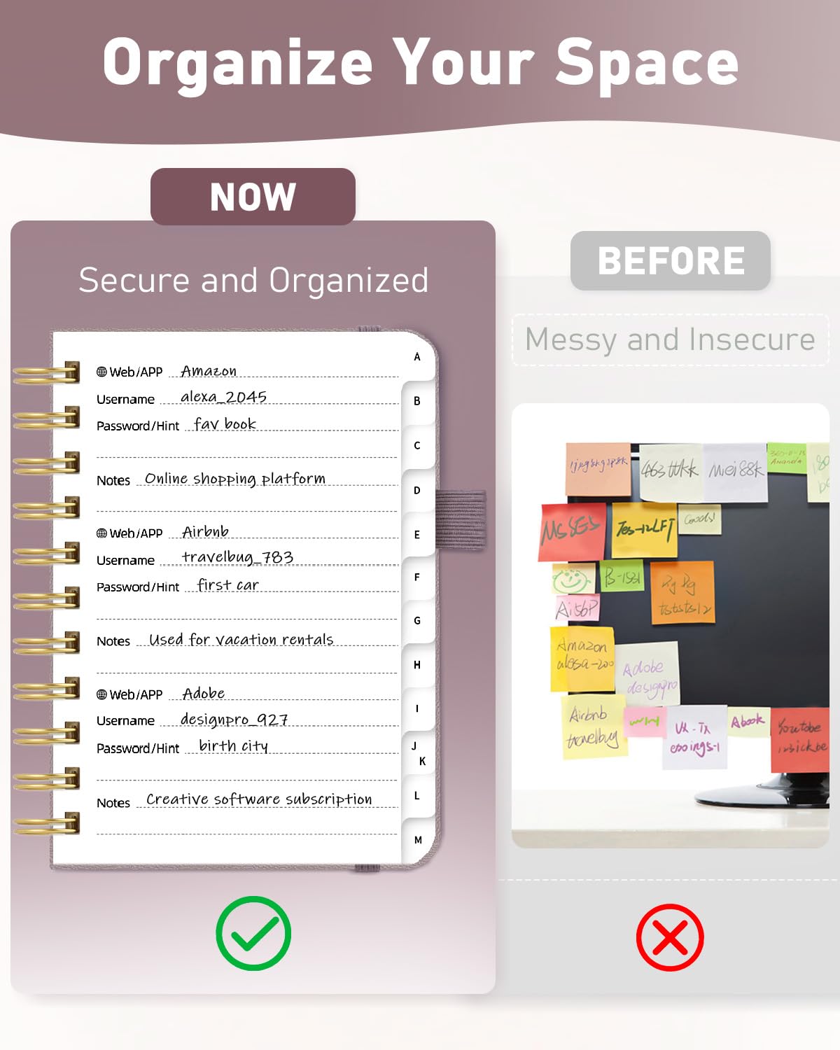 WEMATE Spiral Password Book with Alphabetical Tabs - Image 2