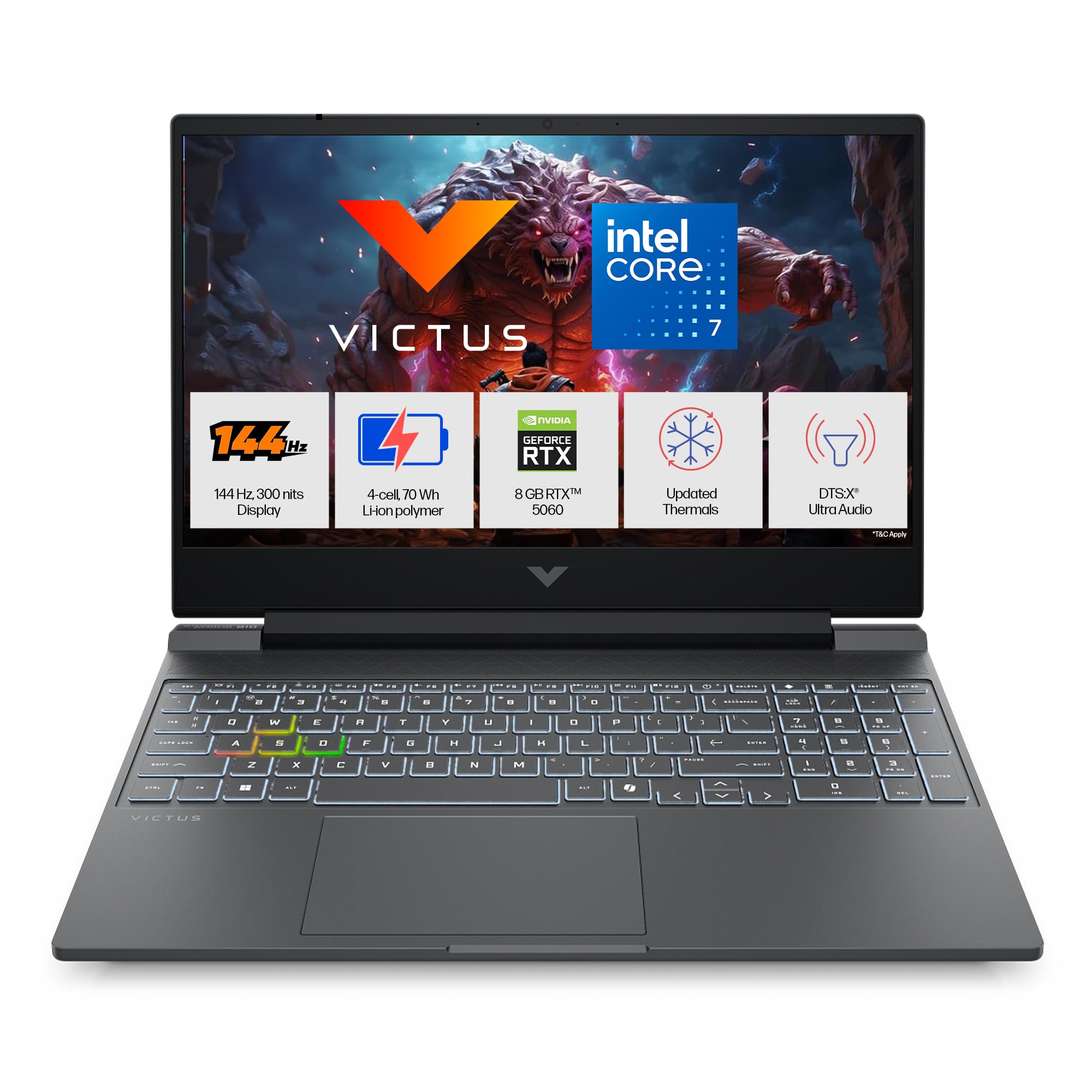 HP Victus, Intel Core 7 240H, 8GB RTX 5060, 24GB DDR5(Upgradeable) 1TB SSD, FHD, 144Hz, 300 nits, IPS, 15.6''/39.6cm, Win11, M365* Office24, Mica Silver, 2.29kg, fa2405TX, RGB Backlit, Gaming Laptop