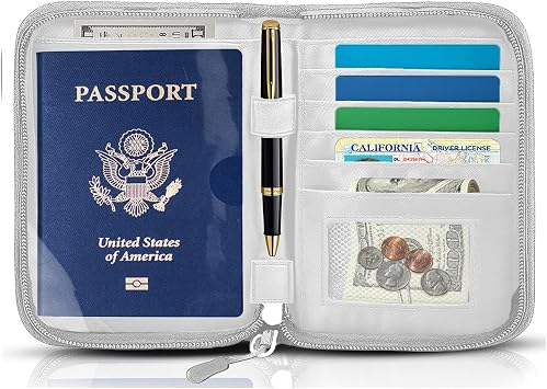 Passport Holder for Travel Essentials, RFID Blocking Protector Passport Wallets, Passport Document Organizer Case for Travel Must Have, Grey, 6.88 x 0.56 x 4.52 inches, Travel Fashion