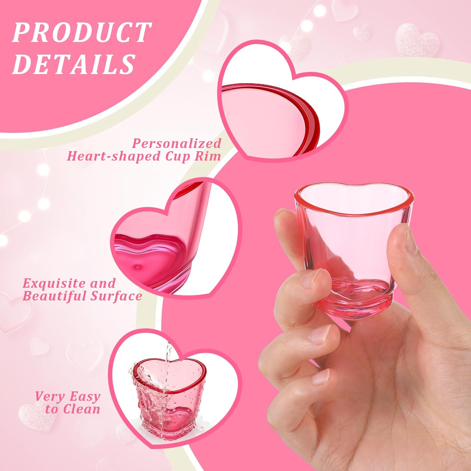 50 Pcs Heart Plastic Shot Glasses Set 1.5 oz Pink Heart Shaped Shot Glass Bulk Cute Mini Heart-shaped Cup for wedding mothers day Bar Cart Accessory Whiskey, Tequila, Vodka, Spirits, Liquors