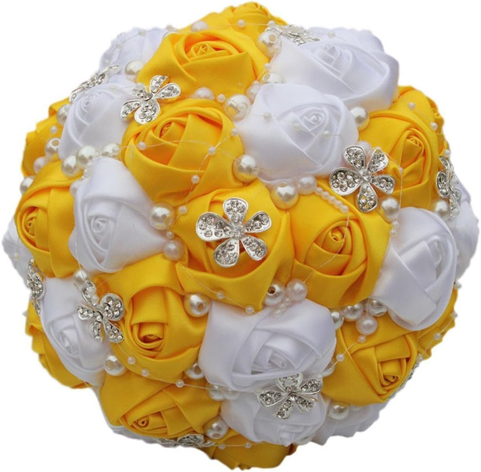 S_SSOY Wedding Bouquet Bride Bridal Brooch Bouquets Bridesmaid Holding Bouquet Roses with Diamond Pearl Valentine's Day Confession with Corsage Flower, W224 (Dia:21cm, Ivory)