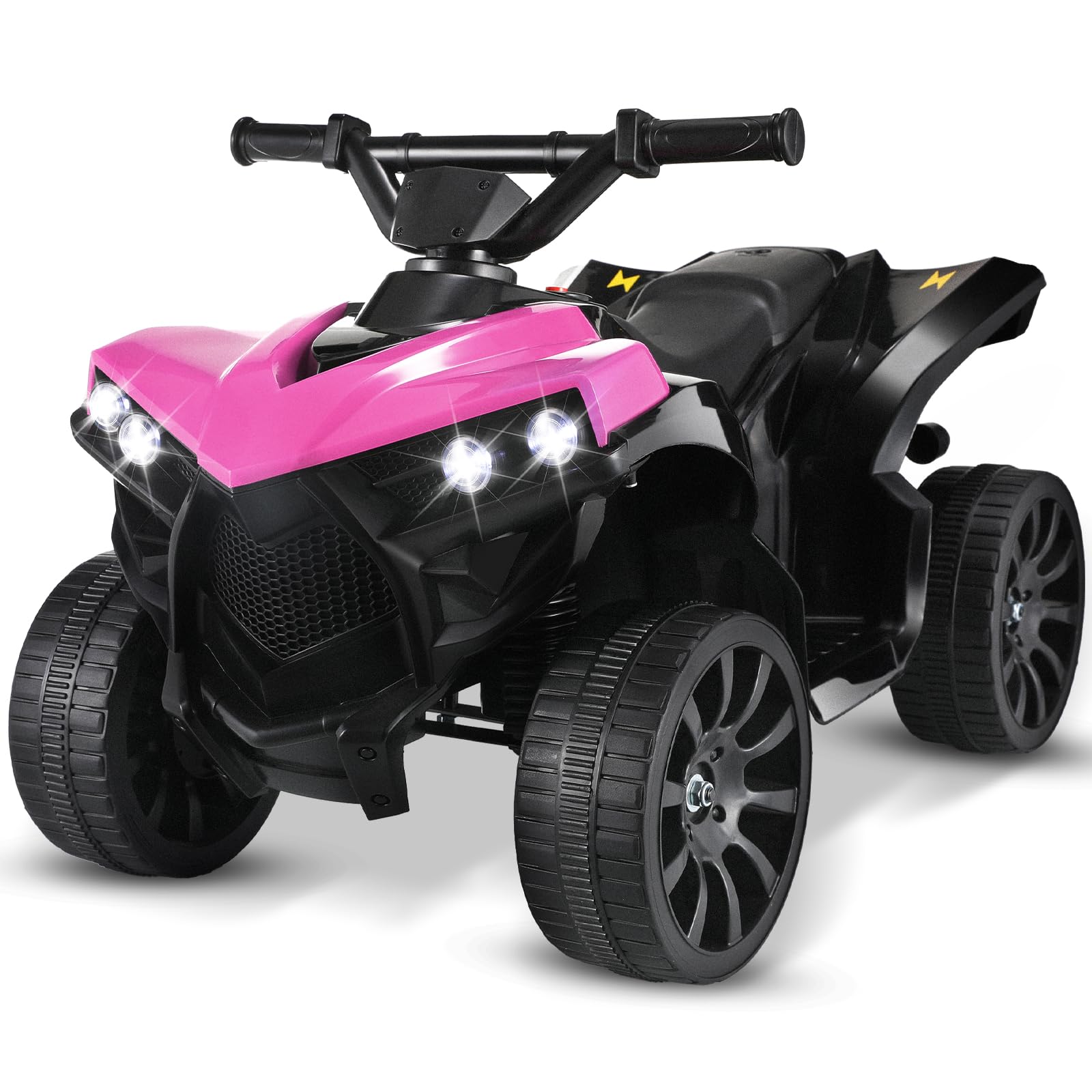 MAMIZO Quad Eléctrico Infantil 6V, Vehículo Eléctrico para Niños de 3 a 8 Años, Vehículo Eléctrico Niños, 3 km/h, con MP3, Trompeta, Faro LED & Carga USB, 68x44x41 cm, Rosa,4 pcs Ruedas