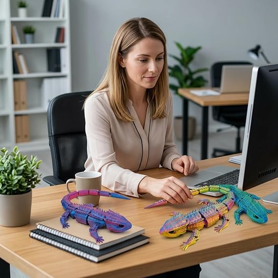 3PCS 3D Printed Lizard, 3D Printed Animals for Focus Enhancement, Dynamic Desktop Decoration for Office and Study Spaces, 30 cm Lizards in Silk Red Blue, Silk Blue Green and Silks Mult