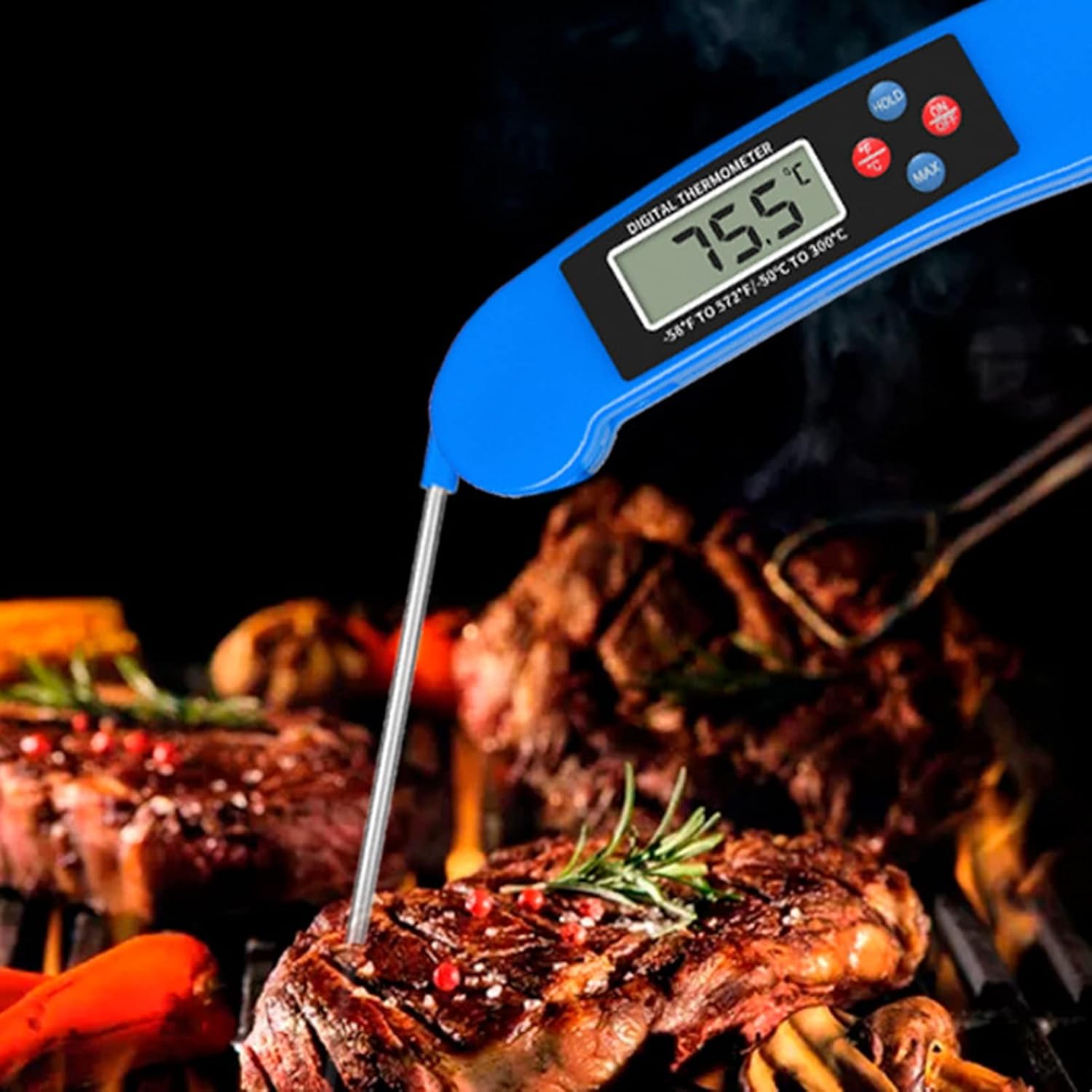 review cdar Instant Read Meat Thermometer for Cooking, Thermometer with Backlight, Magnet, Calibration, and Foldable Probe for Deep Fry, BBQ, Grill A