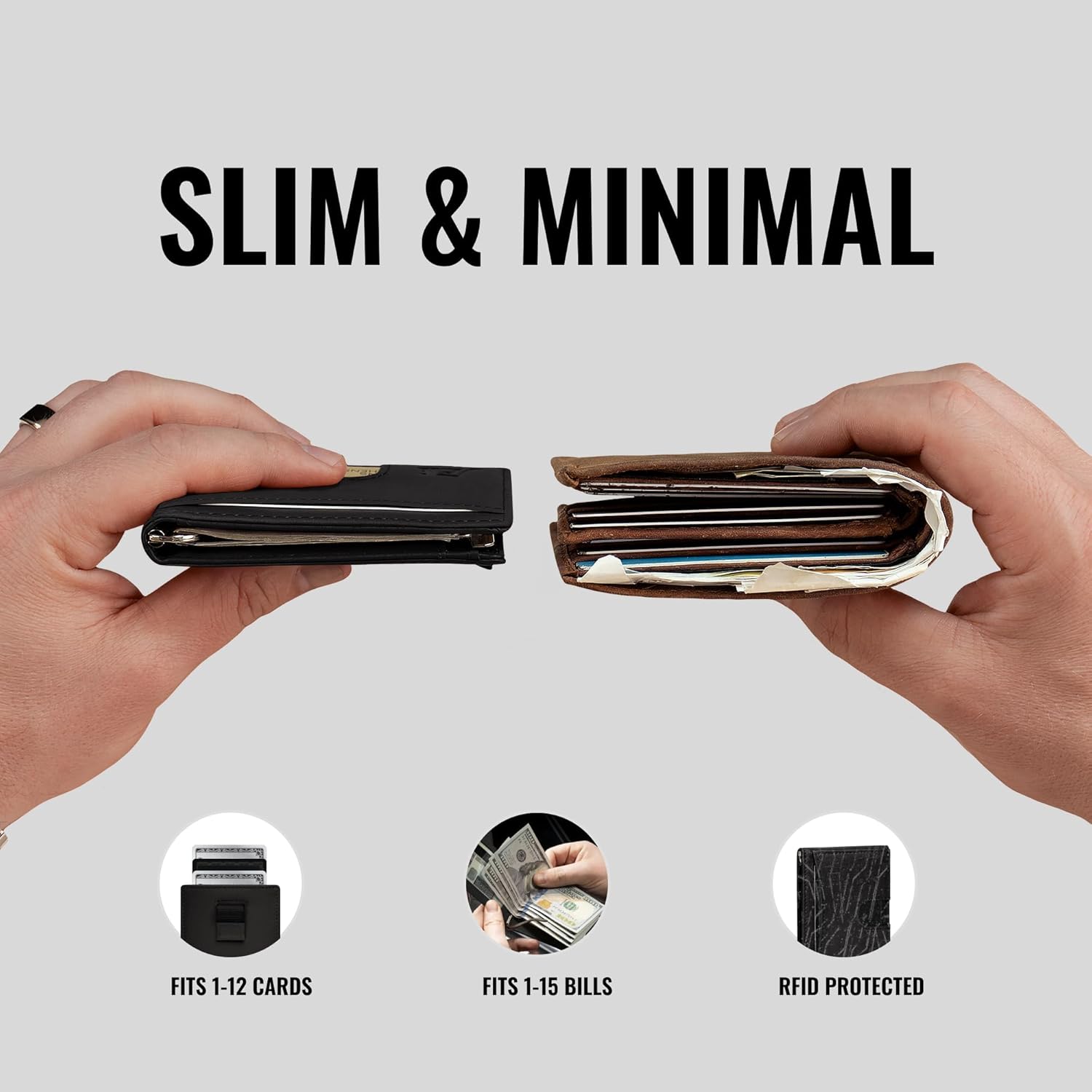 Kings Loot Money Clip Slim Minimalist Wallet for Men – RFID Blocking Leather Design with Money Clip – Front Pocket Bifold Holds 12 Cards – Stylish & Compact Wallets (Black) - Image 3