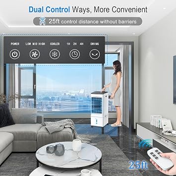 Portable Air Conditioners, 3-IN-1 Evaporative Air Cooler, 2.5 Gal Fast Cooling Portable AC Unit w/Remote & Timer, 3 Speed Quiet Swamp Cooler, Windowless Air Conditioner Fan for Room Office Garage