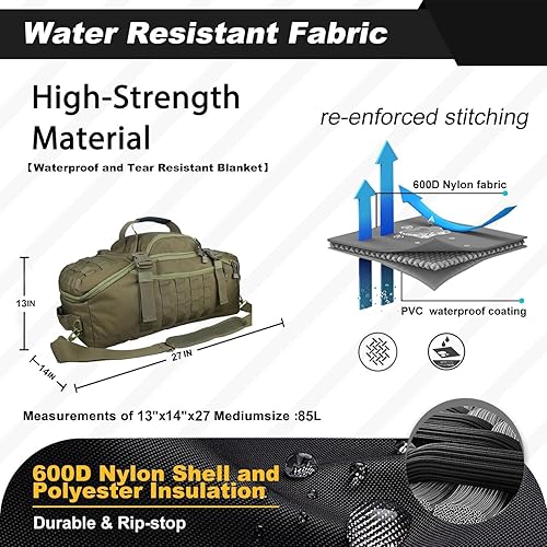 Miniatura 3 de Mochila militar táctica 3 en 1 85L bolsa de lona de viaje para el despliegue de entrenamiento de gimnasio de fin de semana