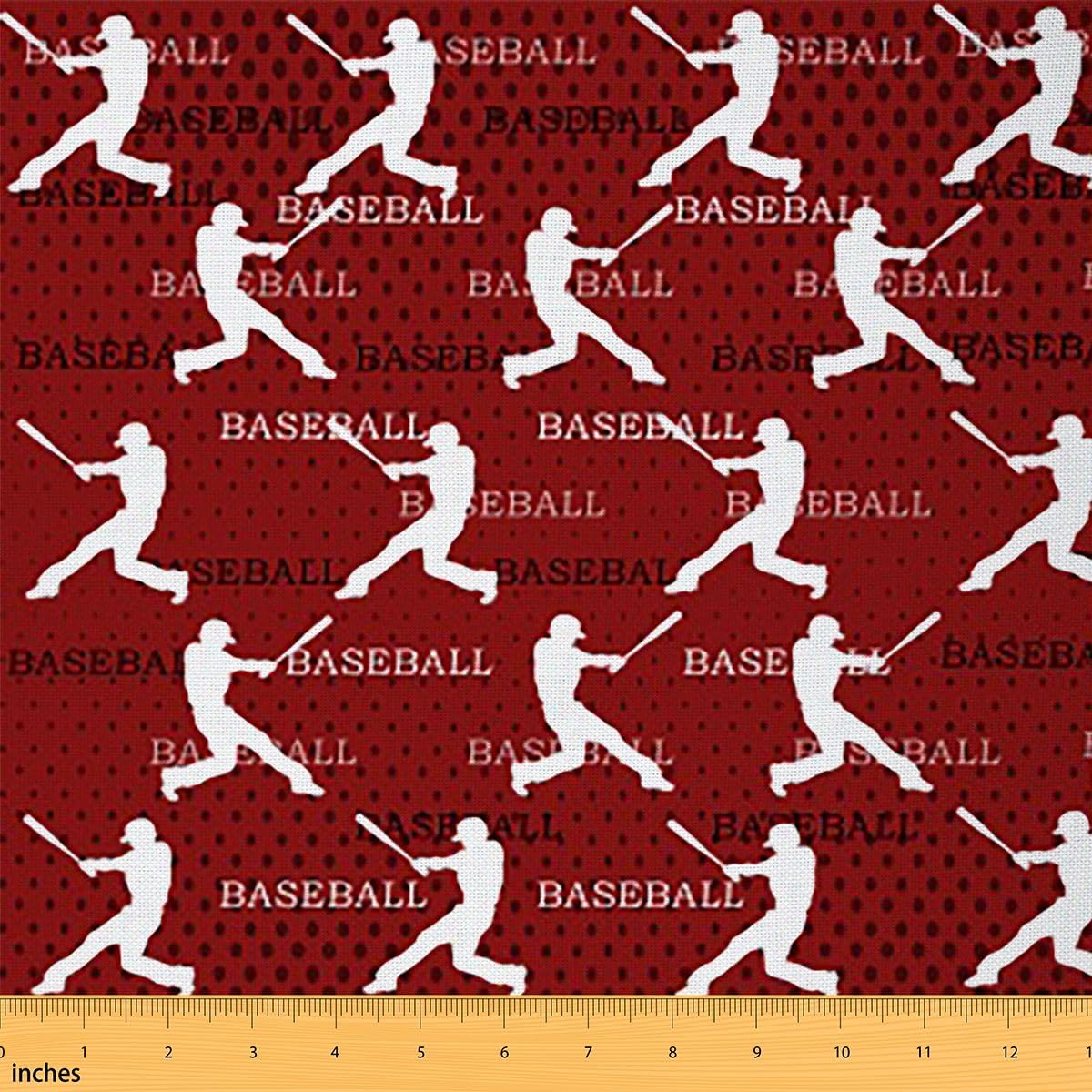 Feelyou Boys Baseball Upholstery Fabric for Chairs 2 Yards Baseball Player Sports Theme Fabric by The Yard for Kids Girls Ball Games Red Decor Decorative Waterproof