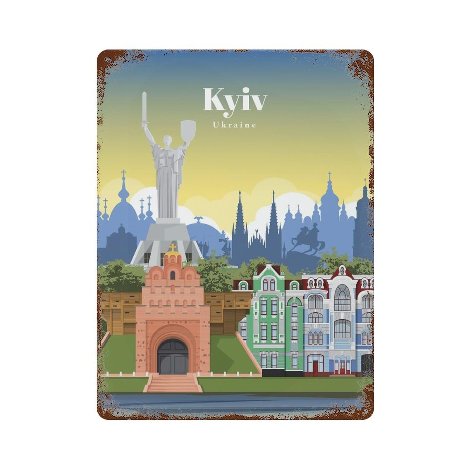 Rusty Metal Tin Sign Travel to Kyiv 15.7"x11.8", Classic Wall Plaque for Cafe, Home Bar And Lounge Decor