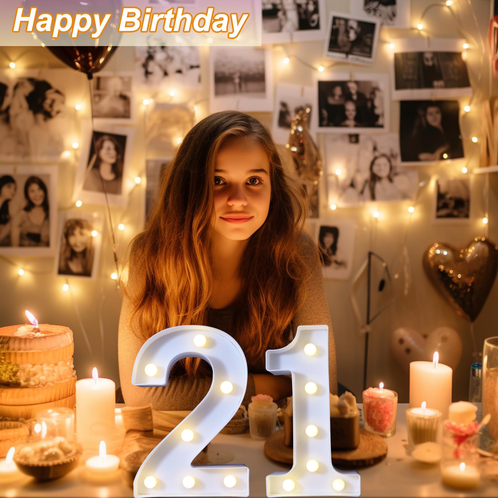 8.8" Decorative LED Light Up Numbers, Marquee Numbers Lights for 21st Birthday Decorations, Lighted Number Sign for Birthday Party Night Lights Anniversary Backdrop Home Decor, White Number 21 — view 2