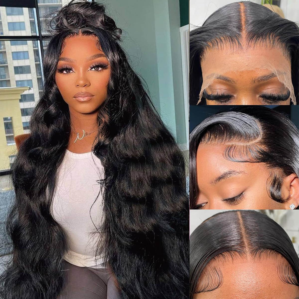 13x6 HD Lace Front Wigs Human Hair Pre Plucked Body Wave Wigs for Women 200% Density 13x6 Frontal Human Hair Wigs Bleached Knots with Baby Hair 34inch