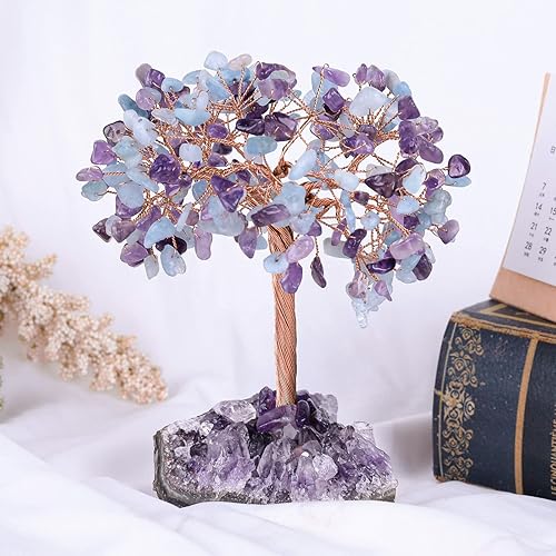 Miniatura 9 de SUNYIK Árbol de cristal curativo sobre base de cuarzo de cristal de amatista natural, árbol bonsái de cristal hecho a mano para riqueza y suerte,