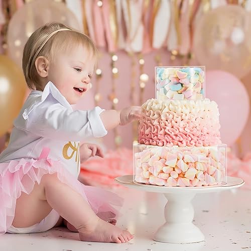 Miniatura 5 de Juego de 2 soportes transparentes para tartas de boda, soporte de exhibición de acrílico para tartas escalonadas rellenable redondo con tapa, centro