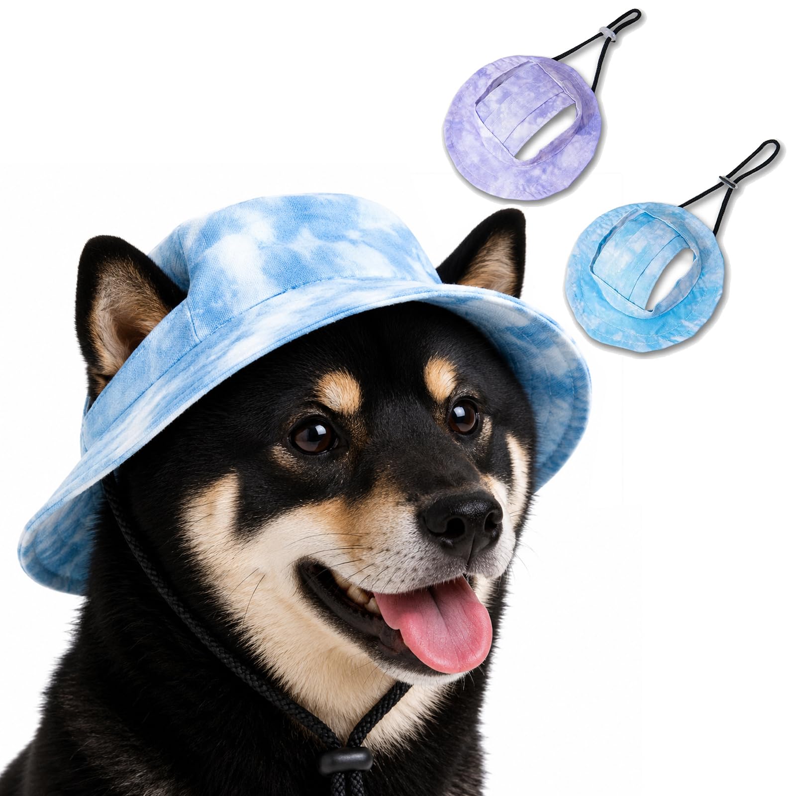 Dog Sun Hat with Wide Brim, Breathable Fabric, Tie-Dye, 2-Pack