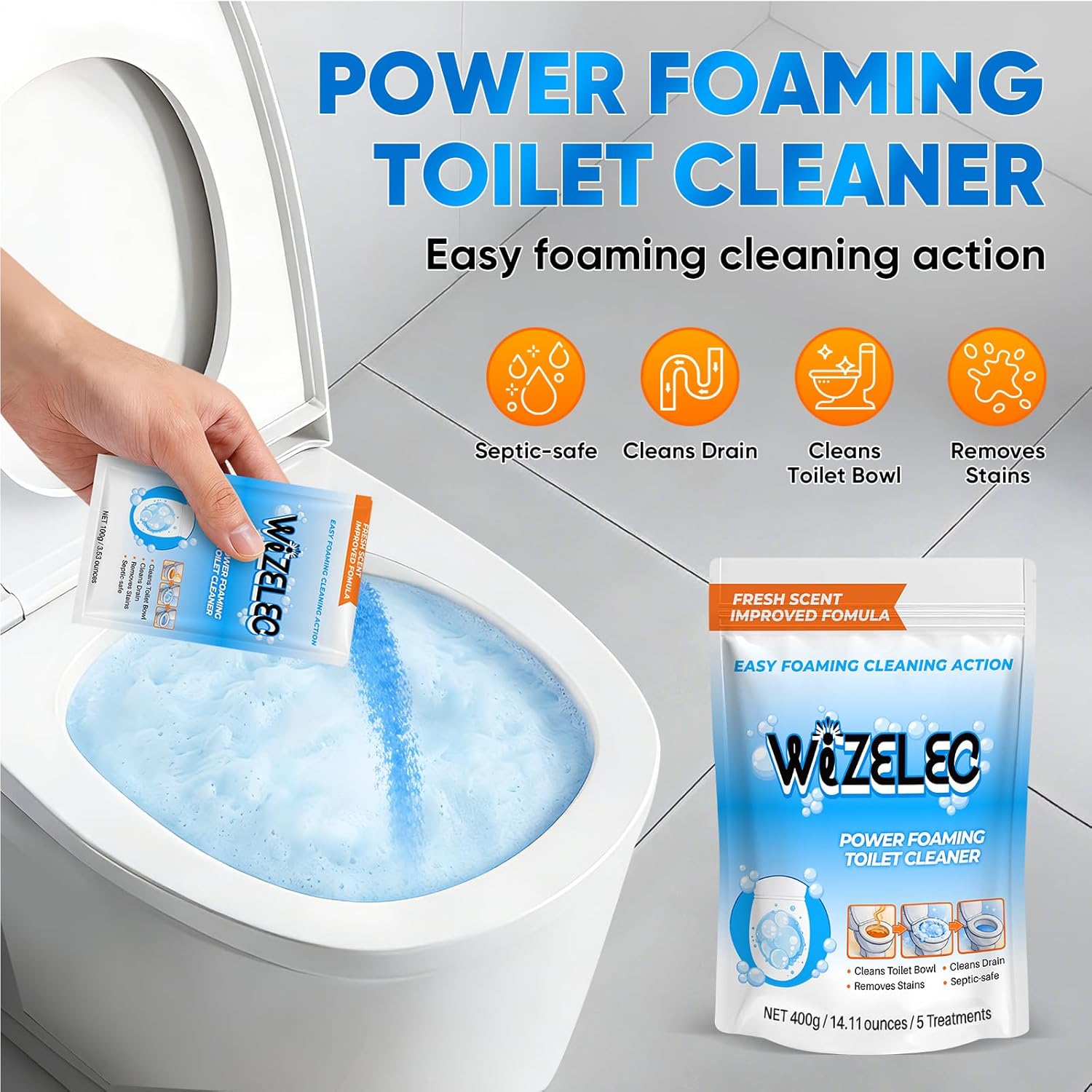 Toilet Bowl Cleaning Powder self-foaming formula powerfully removes stains and odors leaves a long-lasting fresh scent for Bathroom (2.82 Ounce(Pack of 5))