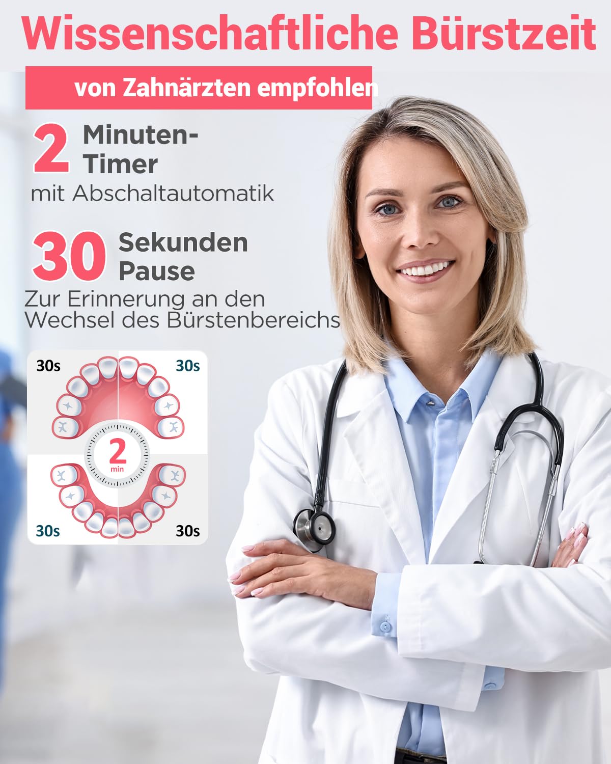 Cepillo de Dientes Eléctrico de Rotación para Blanqueador Dental - Cepillo Electrico con 8 Cabezales, Estuche de Viaje, 5 Modos, IPX7, Cepillo Dientes Electrico Viaje Recargable, Rosa Cereza