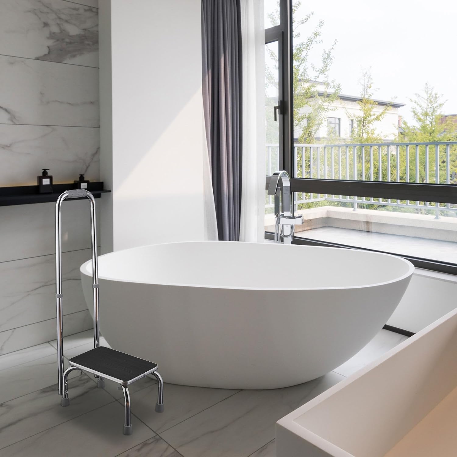 AW Adjustable Medical Step Stool with Handle 10 Level Adjustable 32"-39" Height Non-Skid Steel Rubber Platform Footstool 330 Lbs Support for Seniors