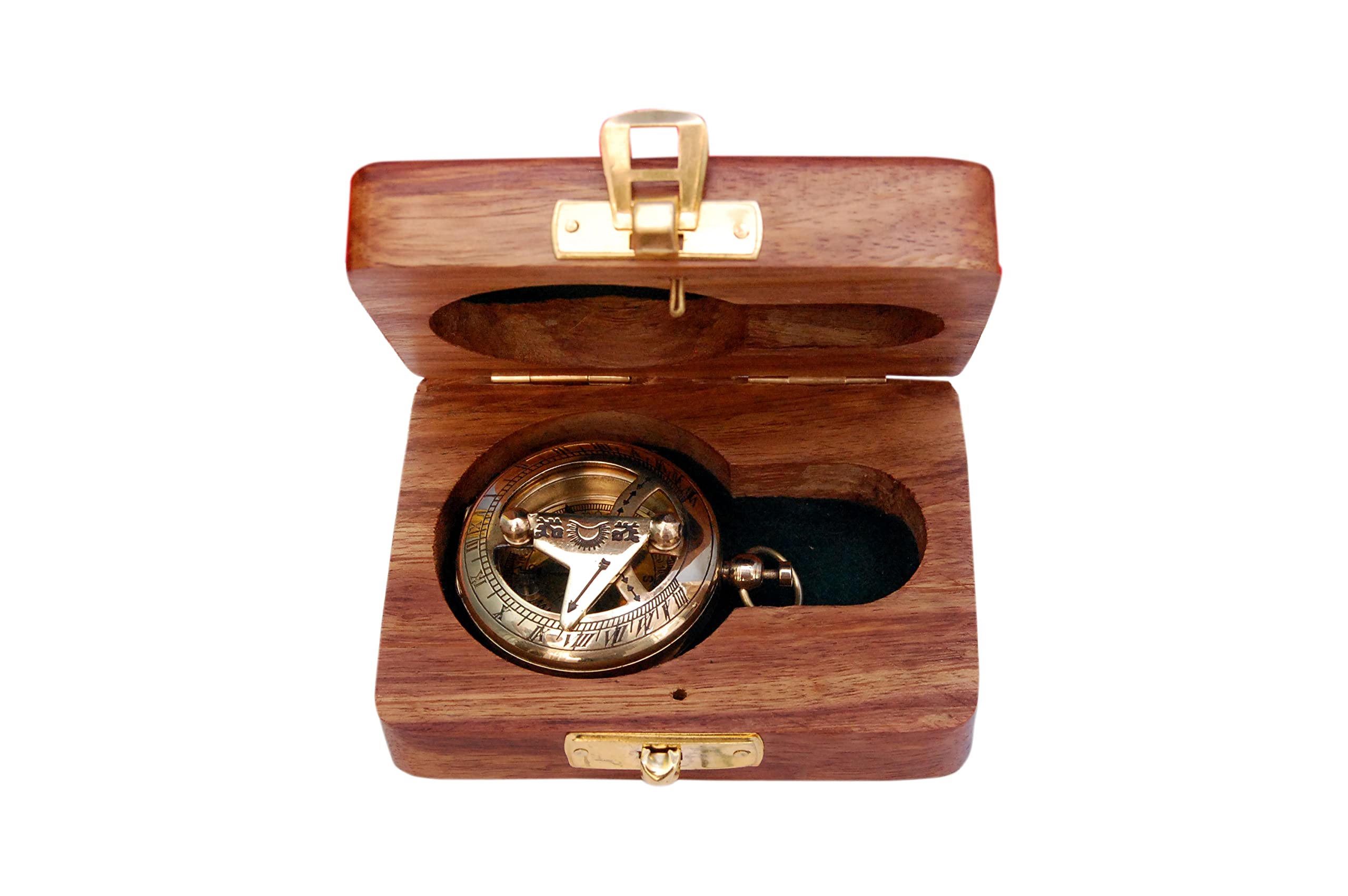Brújula náutica de latón con caja de madera, reloj solar de latón antiguo y cobre para camping, senderismo, turismo, regalo grabado para él, reloj náutico, regalo de brújula