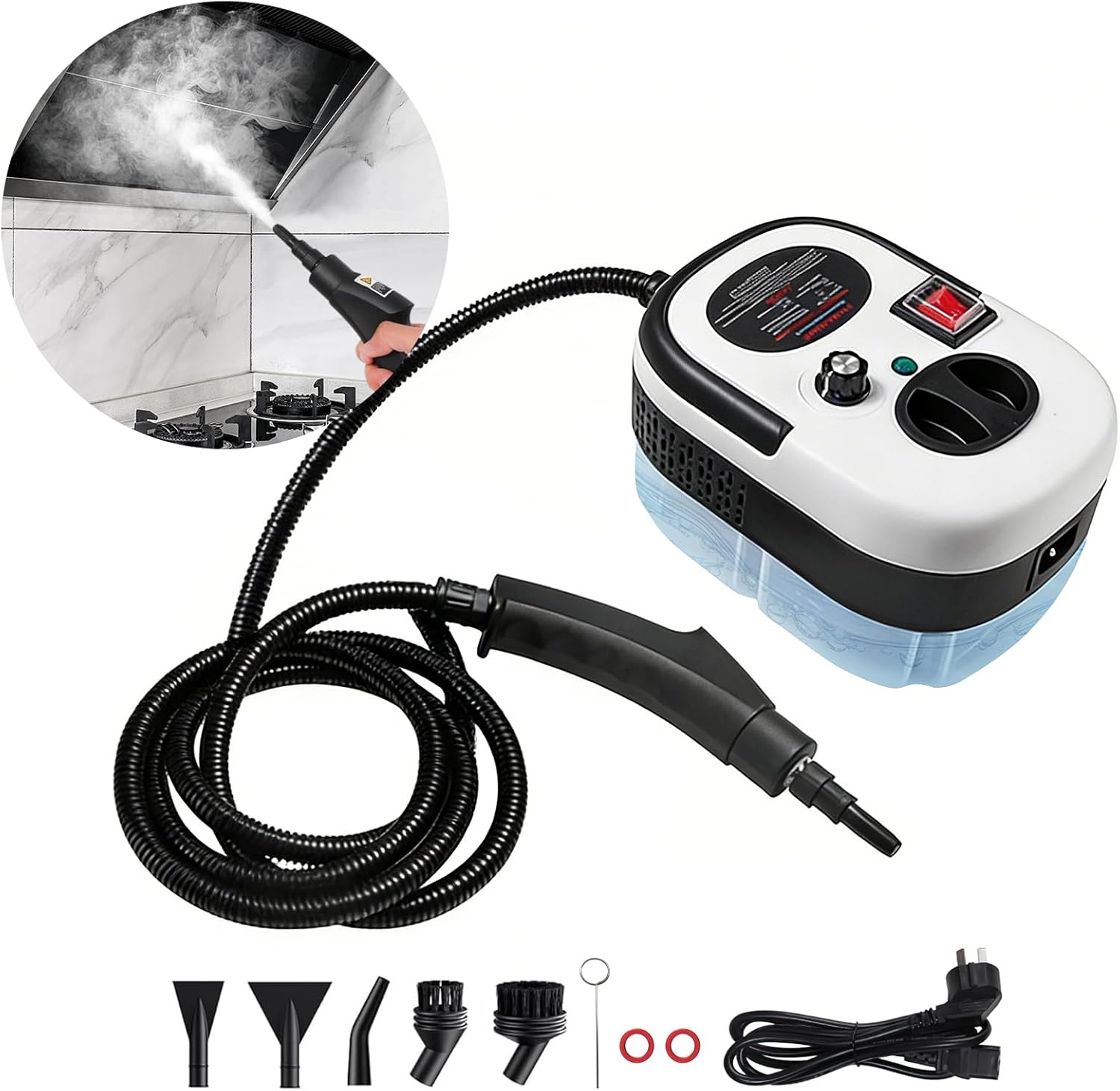 Mixoo Steam Cleaner, 6-Level Adjustable Handle, 15s Heat-Up, 1.08 Quarts Tank, Portable Steamer for Cleaning with 8 pcs Accessories for Home Dirt, Grease, Grout, Tile,Floor, Car (White Black, 1200ML)