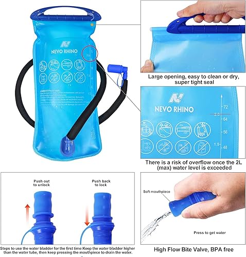 Miniatura 6 de N NEVO RHINO Mochila de hidratación Mochila de agua con cubierta de lluvia 2L Vejiga de agua, mochila de día de hidratación de aislamiento para