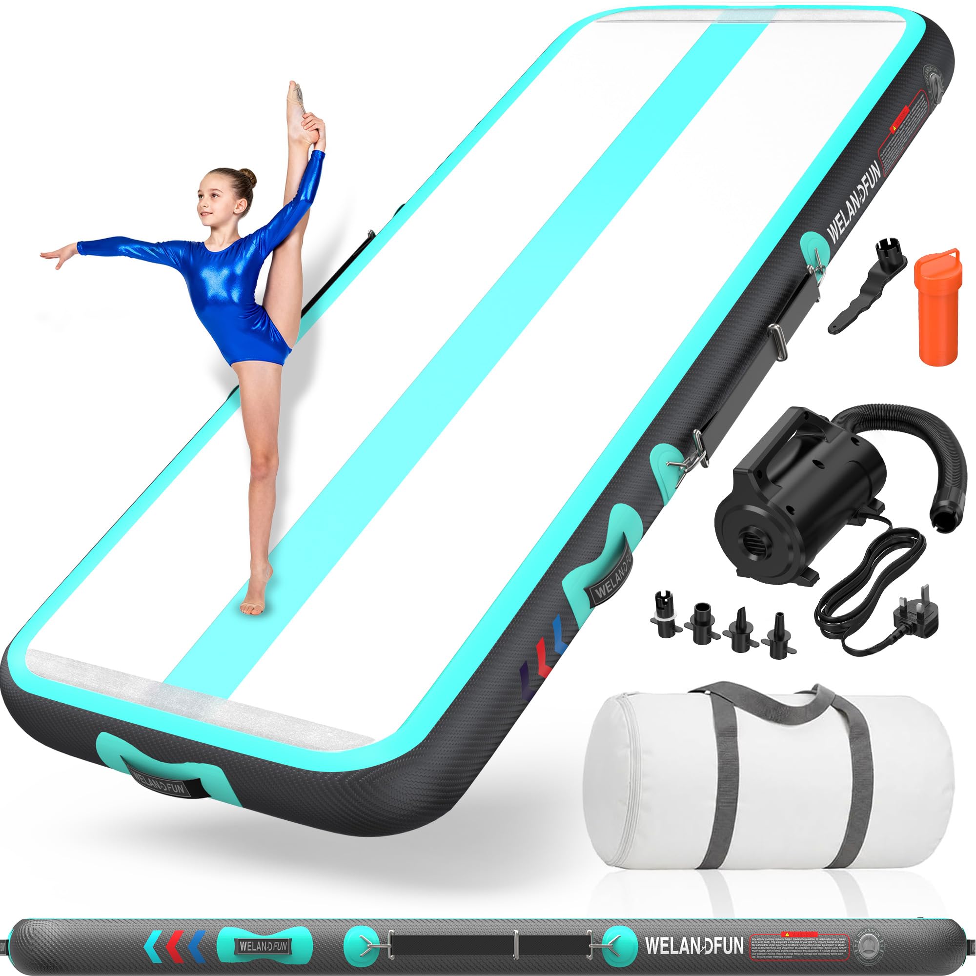 WelandFun Air Training Mats 10ft/13ft/16ft/20ft Inflatable Gymnastics Tumbling Mat 4/6/8 inchs Thickness Mats for Home Use/Gym/Yoga/Training/Cheerleading/Outdoor/Beach/Park wih Electric Air Pump — image 1