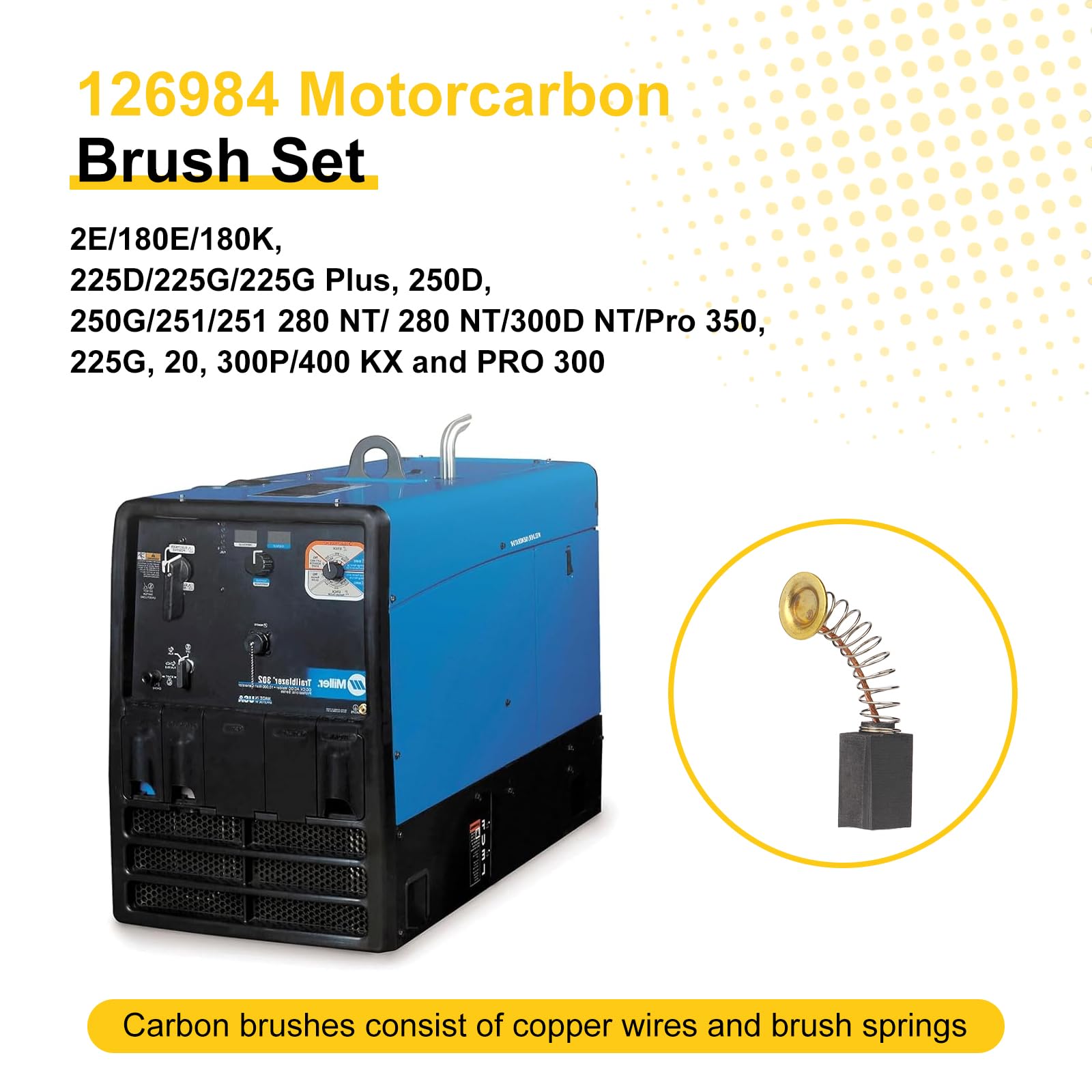 4 cepillos de carbono 126984 con resorte, apto para piezas de repuesto de equipos de soldadura por arco de soldador Miller