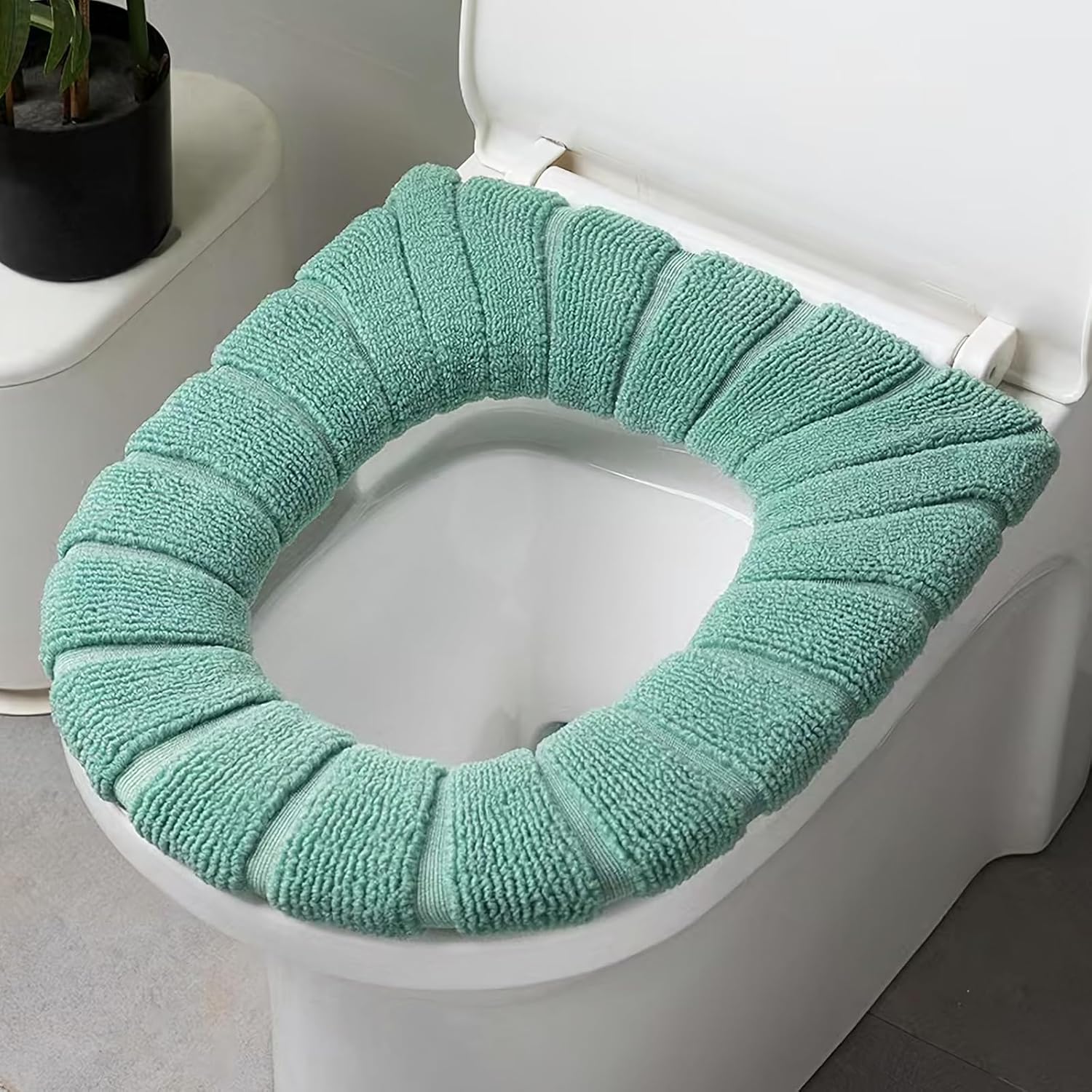 Toilet Covers,5 Pack Bathroom Soft Thicker Warmer Stretchable Washable Cloth Toilet Seat Cover Pads (green)