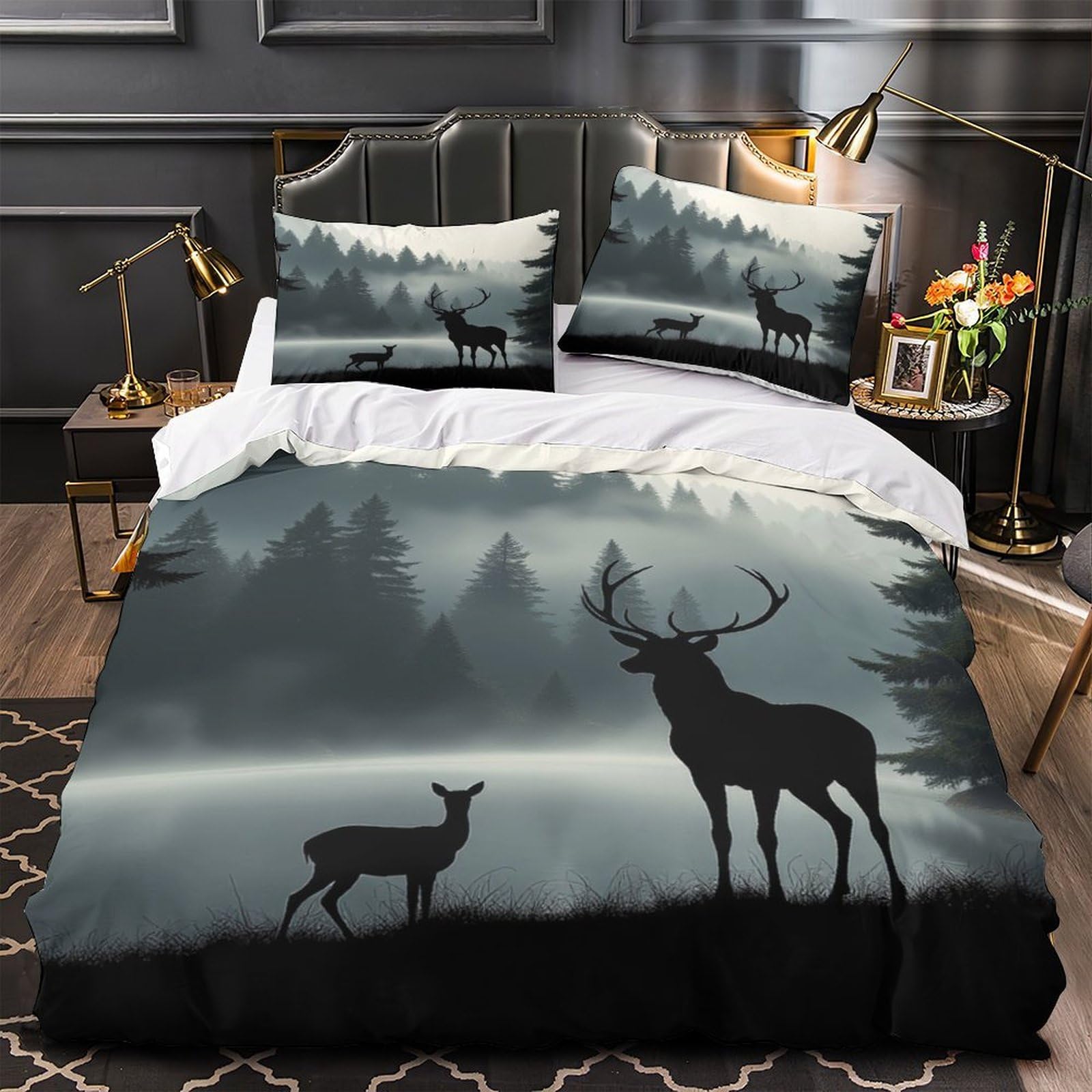 Housse de couette cerf 200x200 microfibre imprimée 3D parure de lit